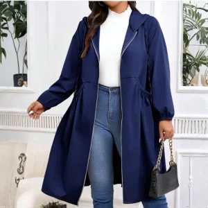 Avril - Avslappnad Plus Size Dragkedja Med Huva Långärmad Kappa