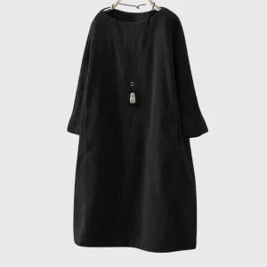 Grace | Avslappnad Corduroy Midi Klänning