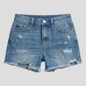 Stella | Damens slitna denimshorts med fransad kant