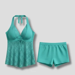 Maya | Dam V-ringad Tankini-set med Spetsöverdrag