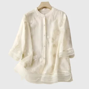 Nellie | Elegant Topp Med Broderade Blommor