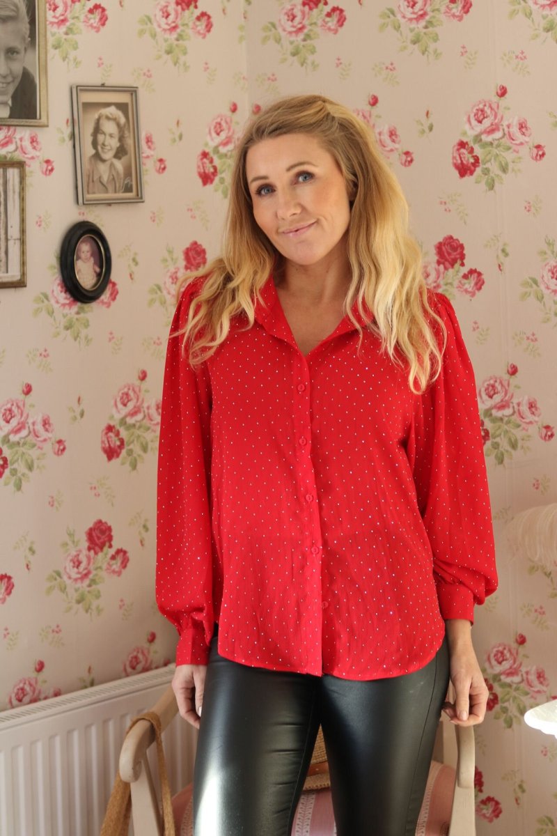 Miriam – Glittrig blus – Röd - Bild 2