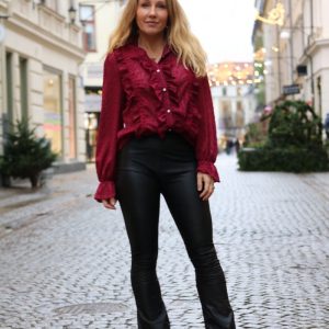 Fejkskinn leggings med flare- HL-858 – Svart