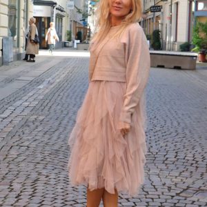 Amber – Tyllklänning & tröja set – Beige