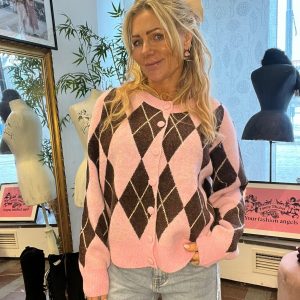Rutan – Stickad kofta – Pink/Coffe