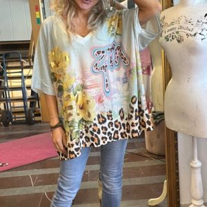 Livia – Topp med ansikte och leo – Beige